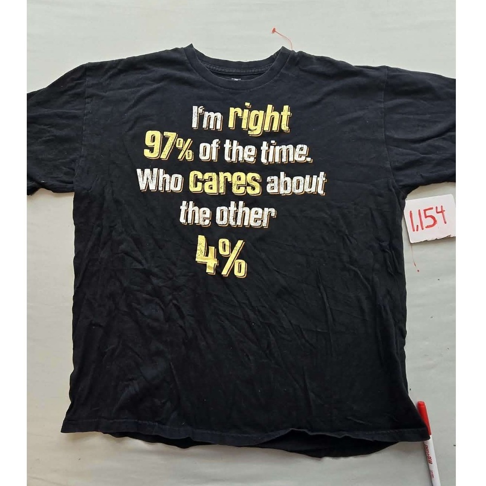 Funny Math Graphic Tee Black Short Sleeve T-Shirt 97 Percent Right Humor Mens L